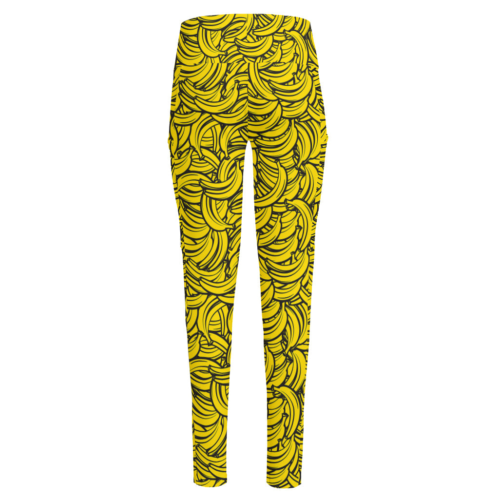 Yellow Banana Pattern Print High-Waisted Pocket Leggings