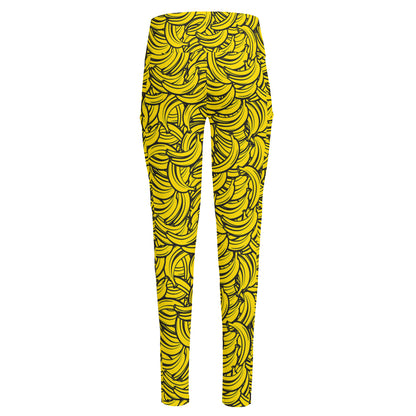 Yellow Banana Pattern Print High-Waisted Pocket Leggings