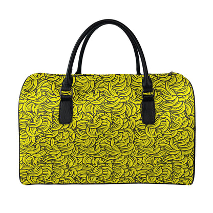 Yellow Banana Pattern Print Leather Duffle Bag