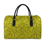 Yellow Banana Pattern Print Leather Duffle Bag