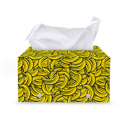 Yellow Banana Pattern Print Leather Tissue Box Cover