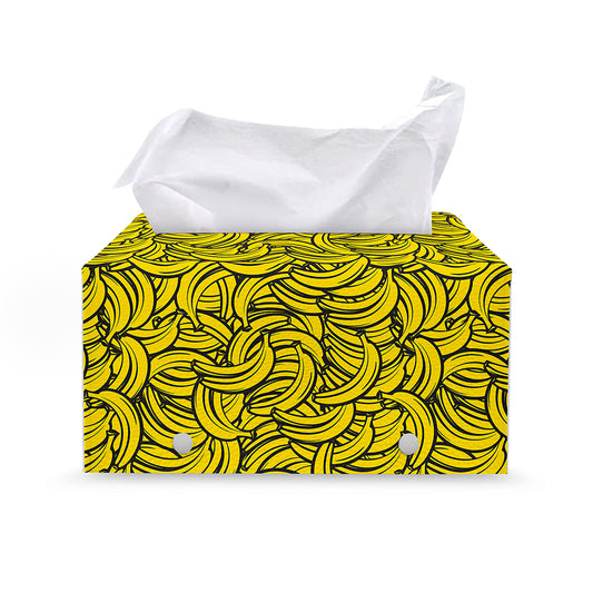 Yellow Banana Pattern Print Leather Tissue Box Cover