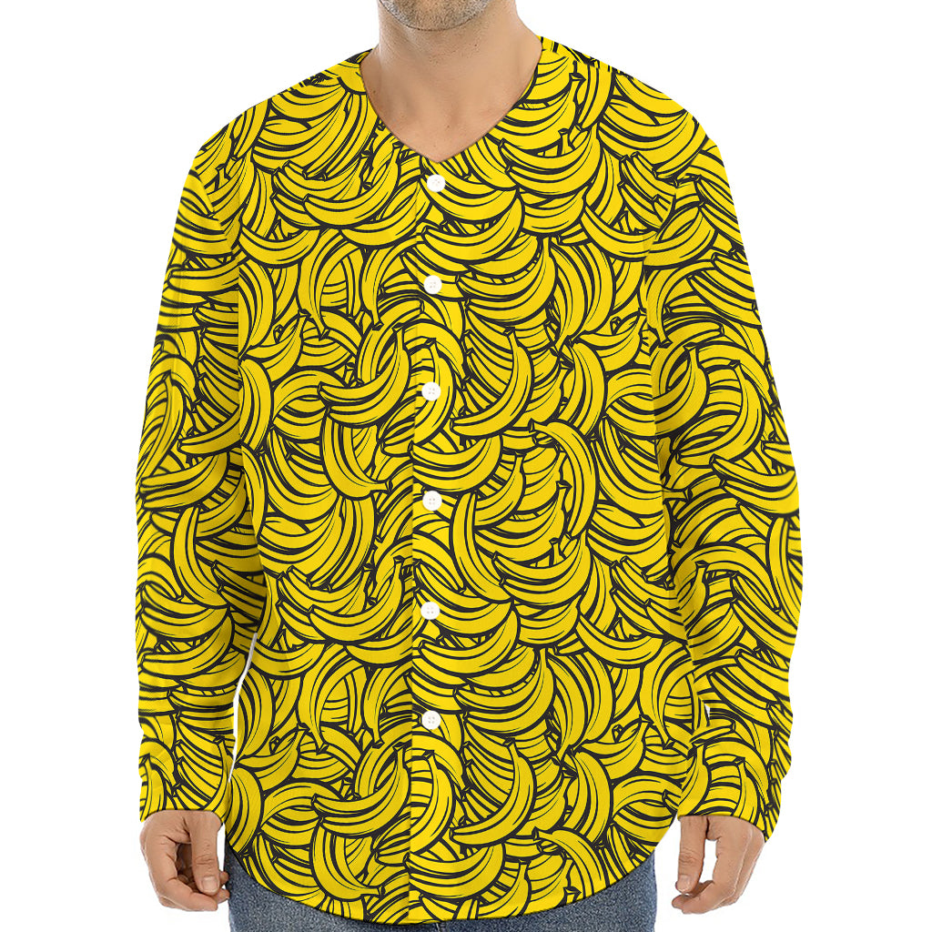 Yellow Banana Pattern Print Long Sleeve Baseball Jersey