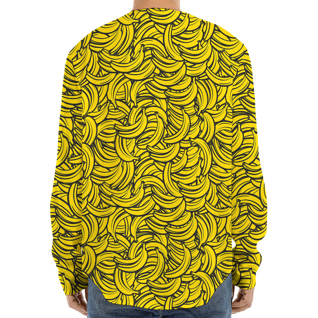 Yellow Banana Pattern Print Long Sleeve Baseball Jersey