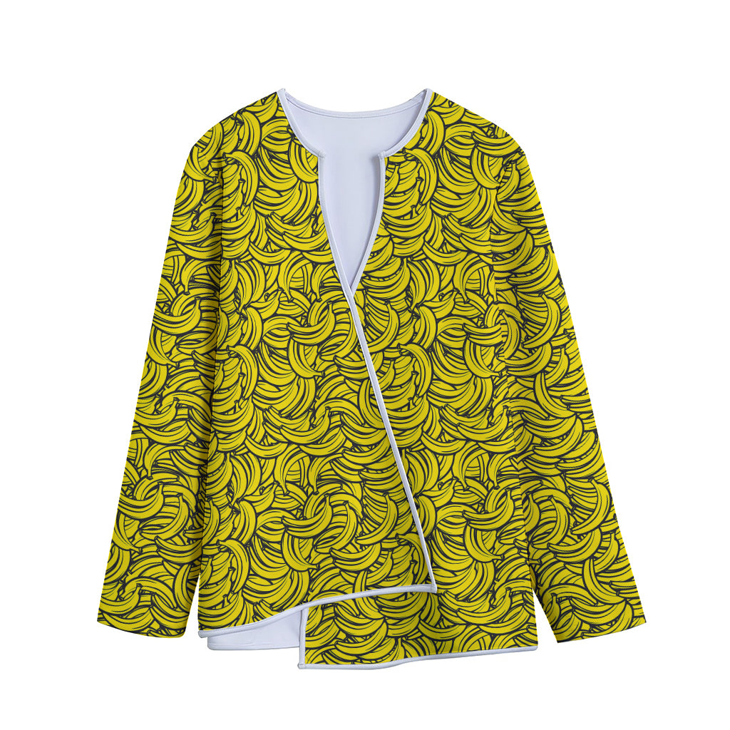 Yellow Banana Pattern Print Long Sleeve Short Coat