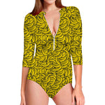 Yellow Banana Pattern Print Long Sleeve Swimsuit