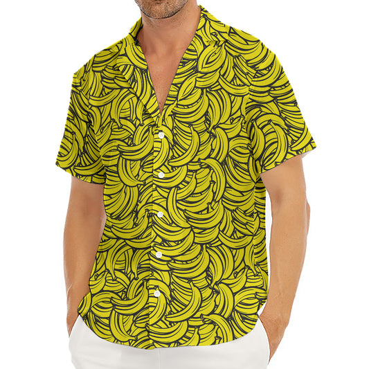 Yellow Banana Pattern Print Men's Deep V-Neck Shirt