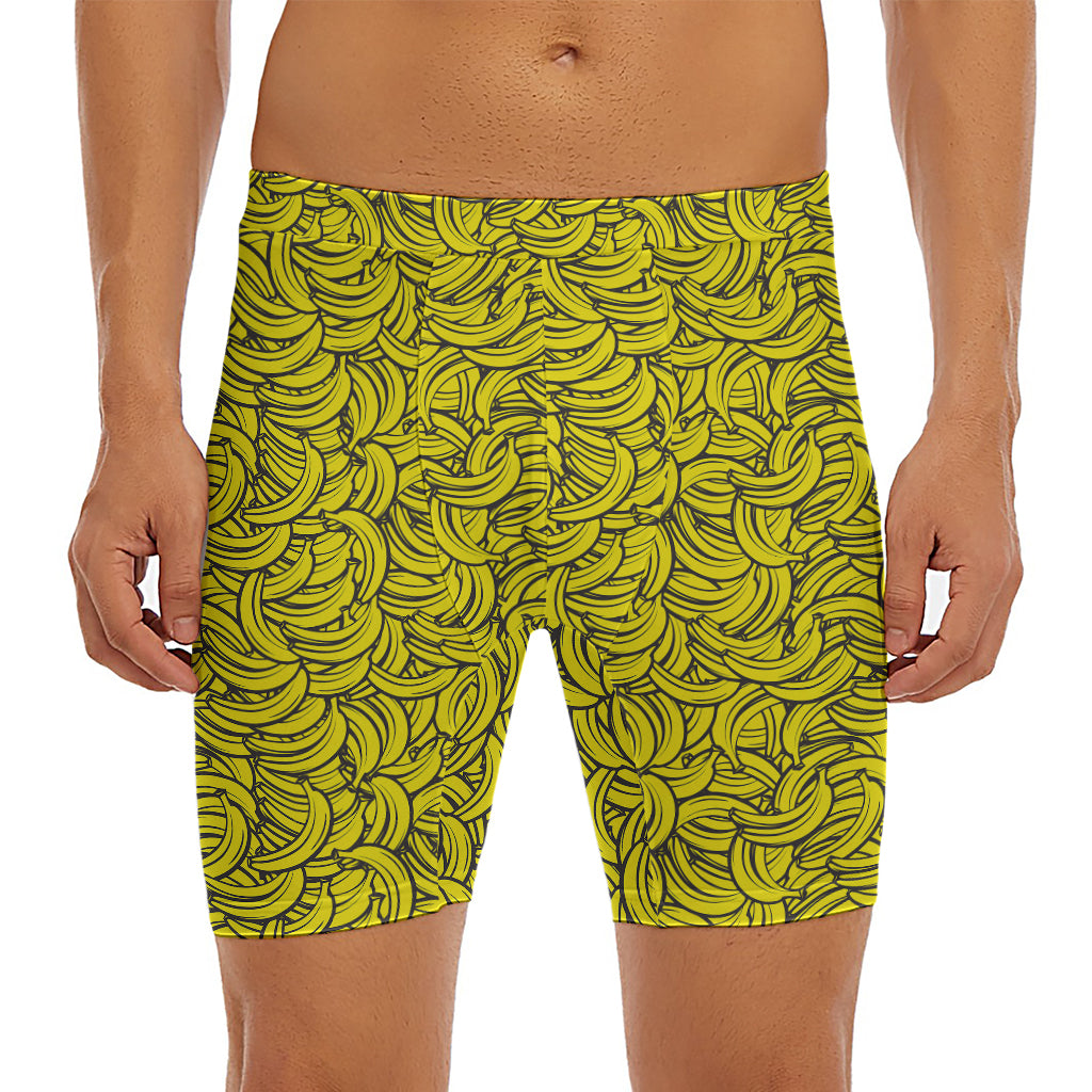 Yellow Banana Pattern Print Men's Long Boxer Briefs
