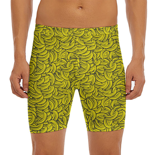 Yellow Banana Pattern Print Men's Long Boxer Briefs