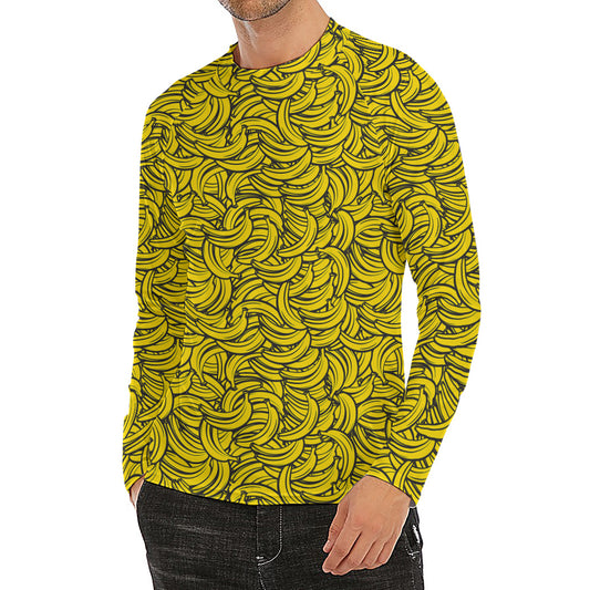 Yellow Banana Pattern Print Men's Long Sleeve Rash Guard