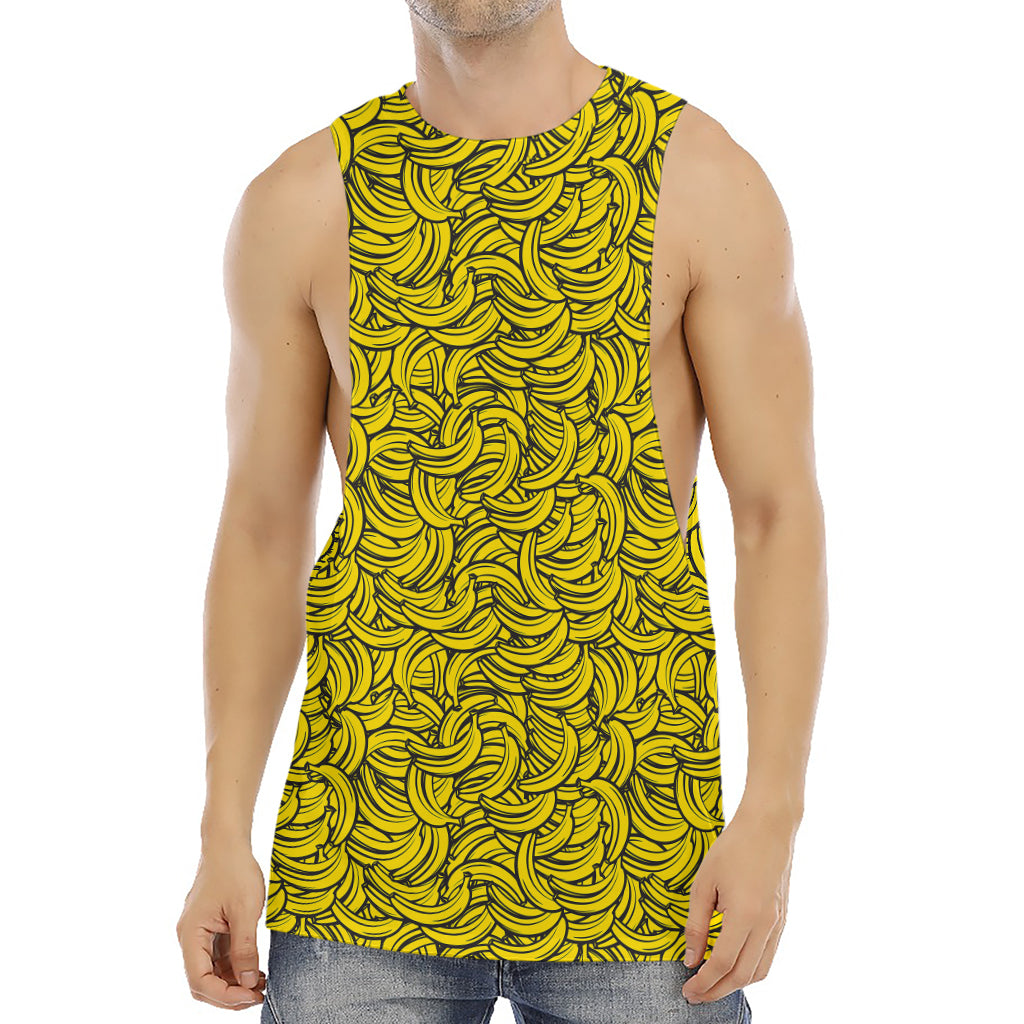 Yellow Banana Pattern Print Men's Muscle Tank Top