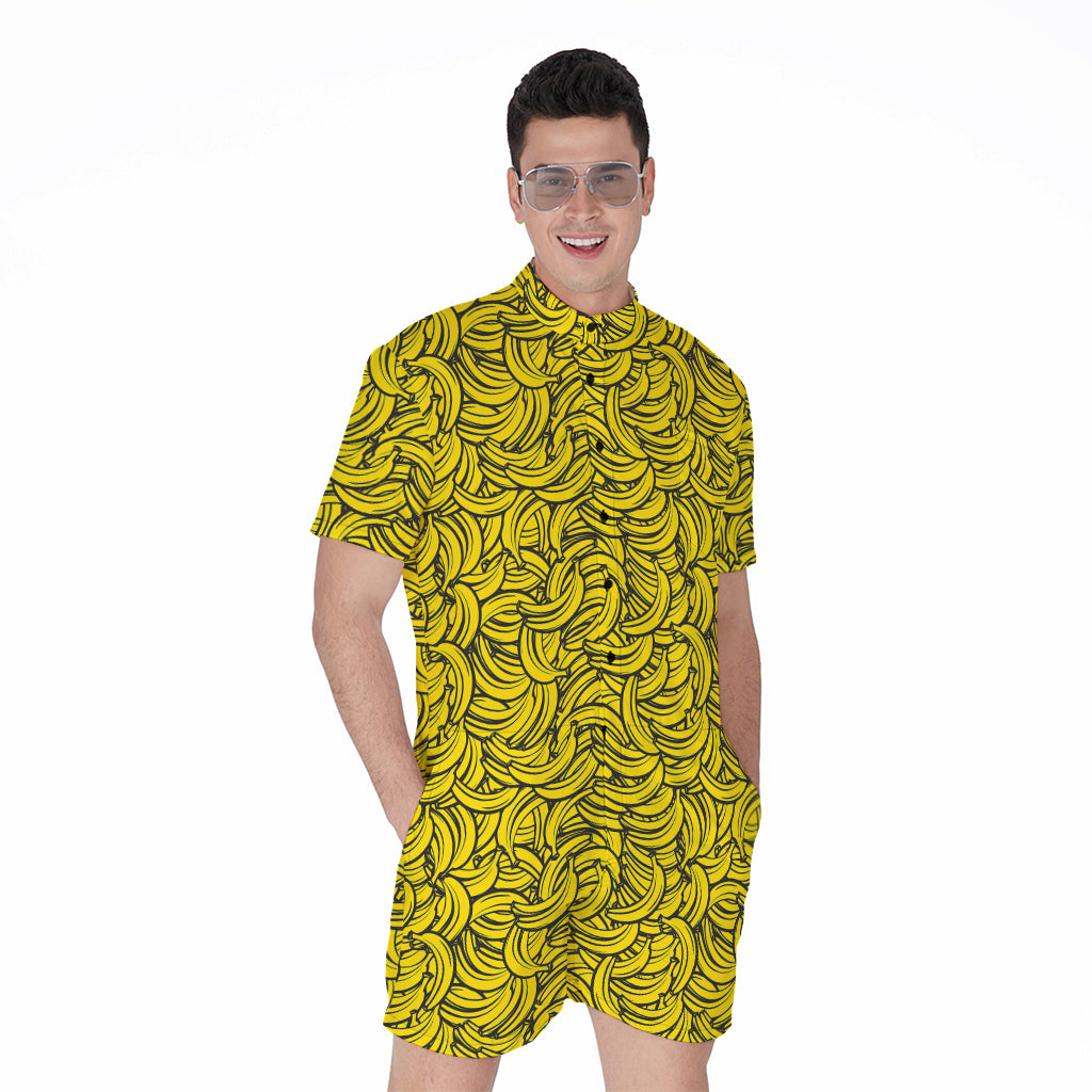 Yellow Banana Pattern Print Men's Rompers