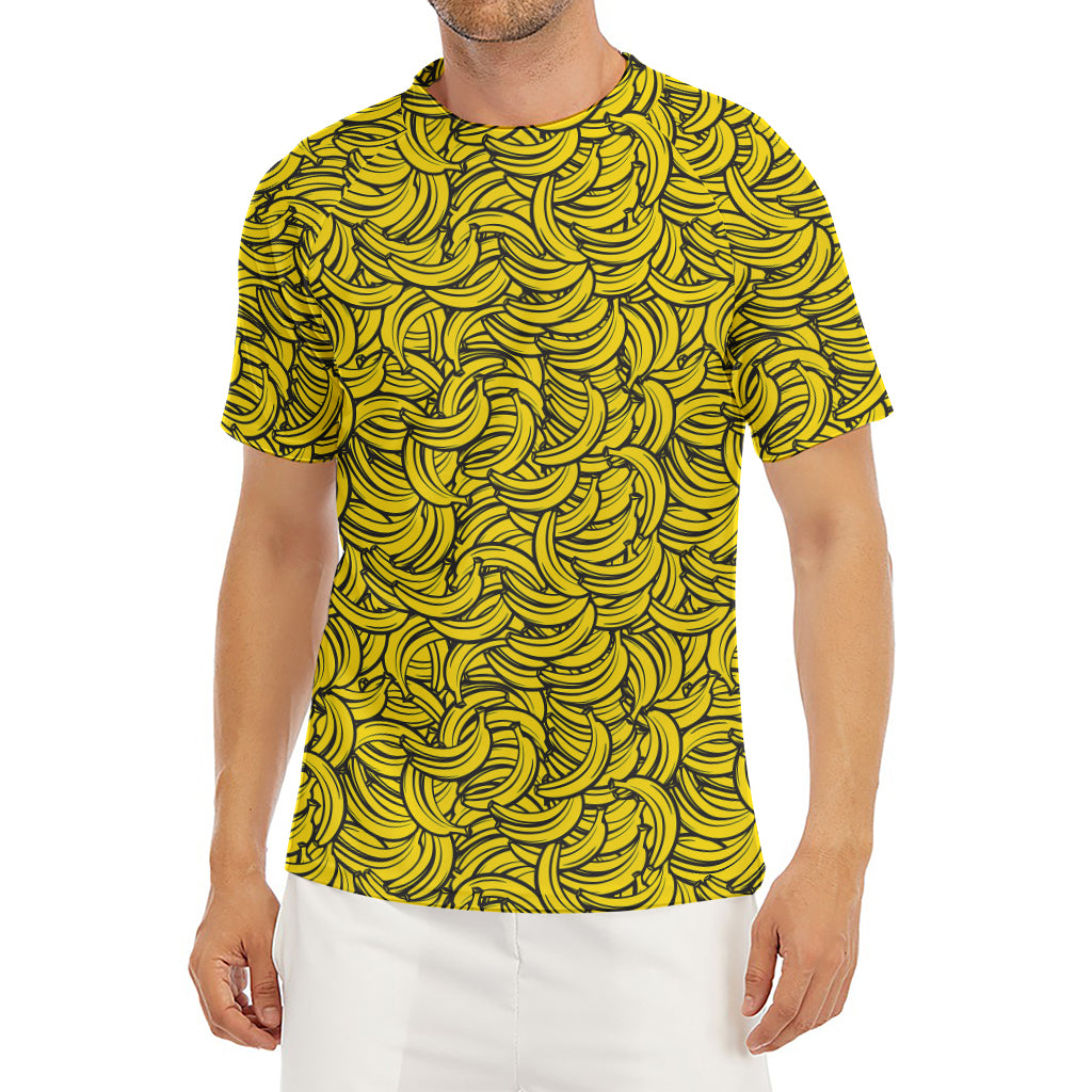 Yellow Banana Pattern Print Men's Short Sleeve Rash Guard