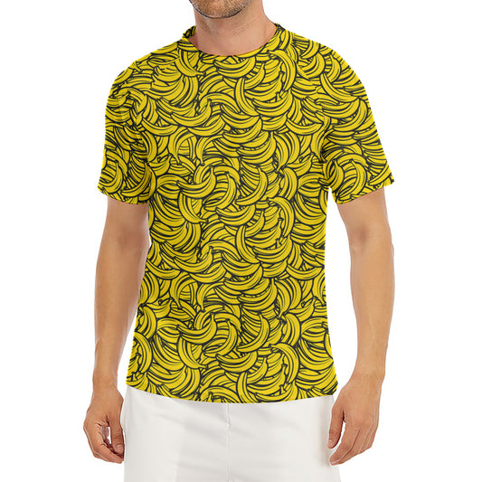 Yellow Banana Pattern Print Men's Short Sleeve Rash Guard