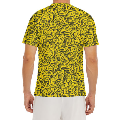 Yellow Banana Pattern Print Men's Short Sleeve Rash Guard