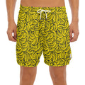 Yellow Banana Pattern Print Men's Split Running Shorts