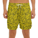 Yellow Banana Pattern Print Men's Split Running Shorts