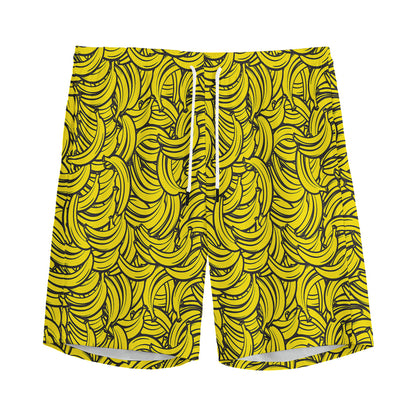 Yellow Banana Pattern Print Men's Sports Shorts