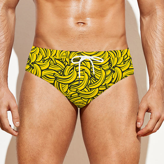 Yellow Banana Pattern Print Men's Swim Briefs