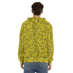 Yellow Banana Pattern Print Men's Velvet Pullover Hoodie
