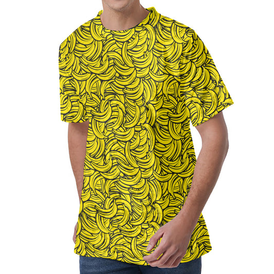 Yellow Banana Pattern Print Men's Velvet T-Shirt