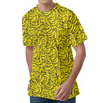 Yellow Banana Pattern Print Men's Velvet T-Shirt