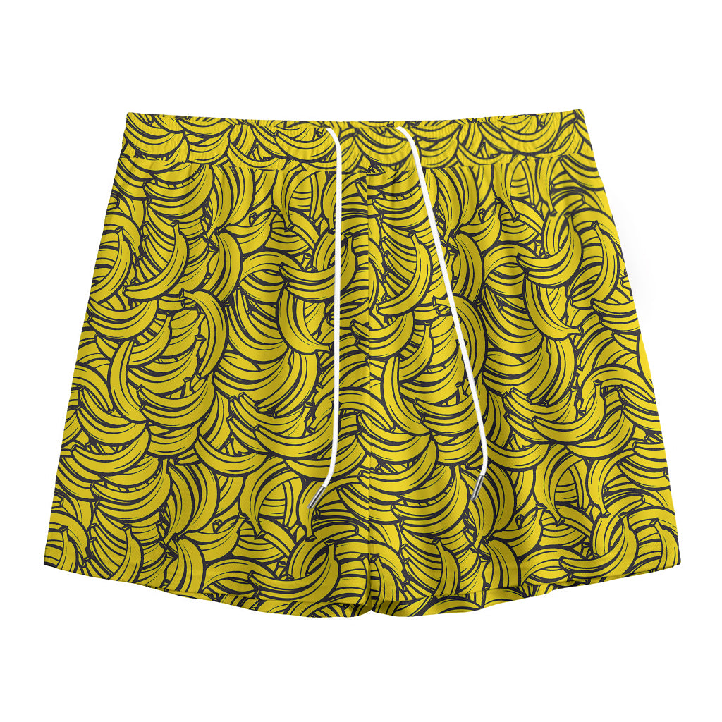 Yellow Banana Pattern Print Mesh Shorts