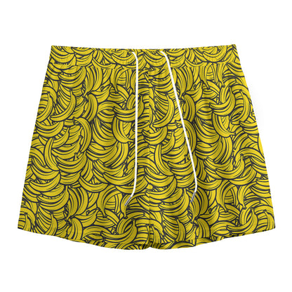 Yellow Banana Pattern Print Mesh Shorts