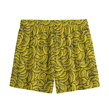 Yellow Banana Pattern Print Mesh Shorts