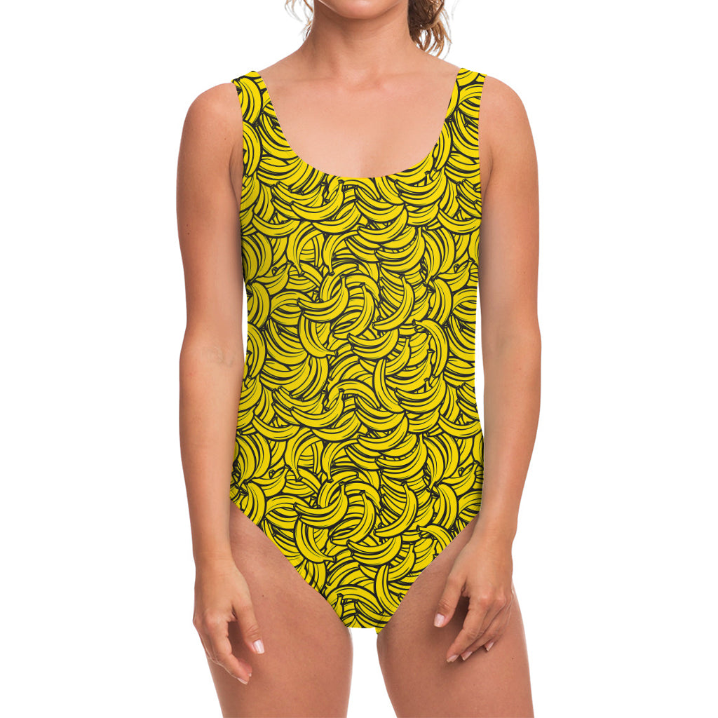 Yellow Banana Pattern Print One Piece Swimsuit