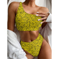 Yellow Banana Pattern Print One Shoulder Bikini Set
