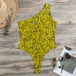 Yellow Banana Pattern Print One Shoulder Bodysuit