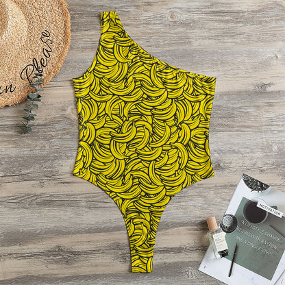 Yellow Banana Pattern Print One Shoulder Bodysuit