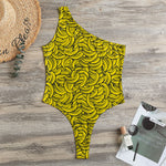Yellow Banana Pattern Print One Shoulder Bodysuit