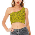 Yellow Banana Pattern Print One Shoulder Crop Top
