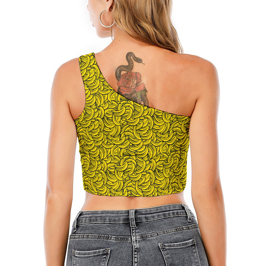 Yellow Banana Pattern Print One Shoulder Crop Top