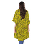 Yellow Banana Pattern Print Open Front Beach Cover Up