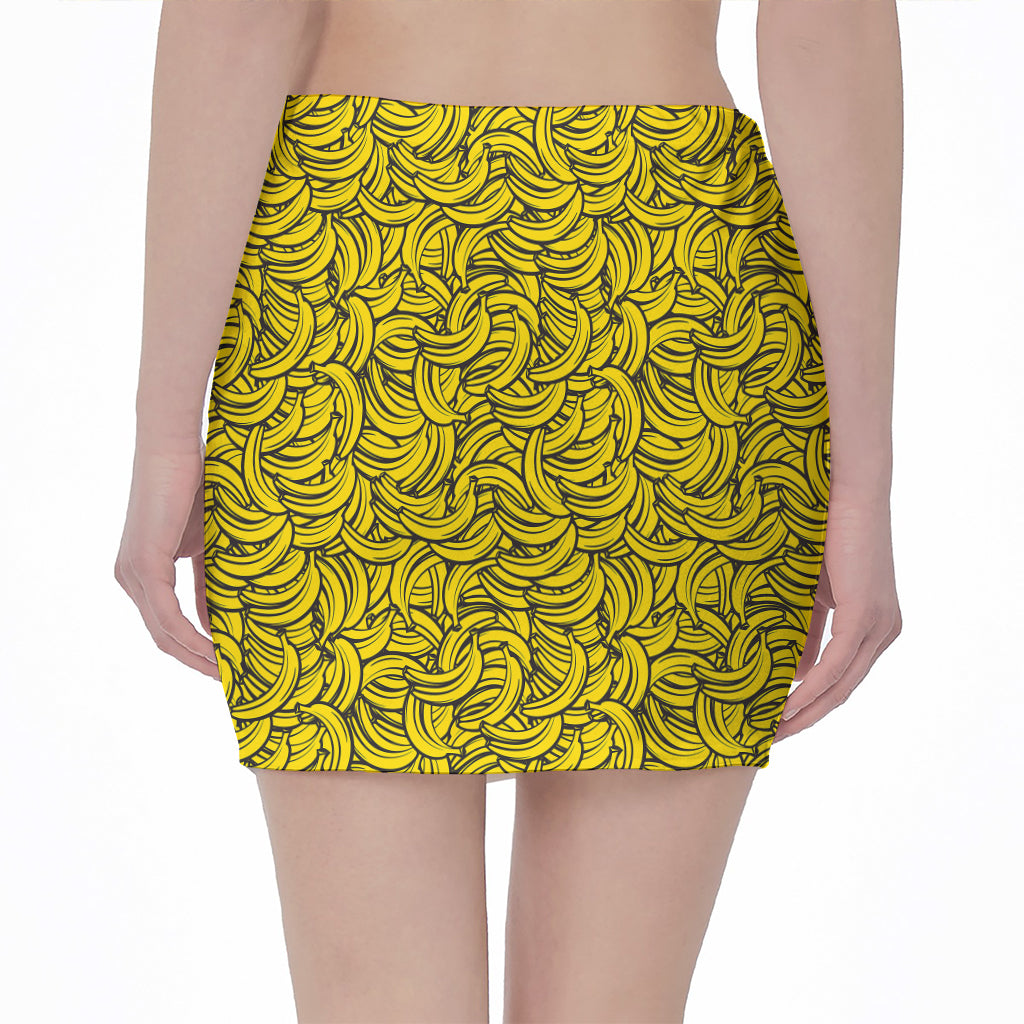Yellow Banana Pattern Print Pencil Mini Skirt