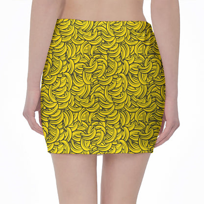 Yellow Banana Pattern Print Pencil Mini Skirt