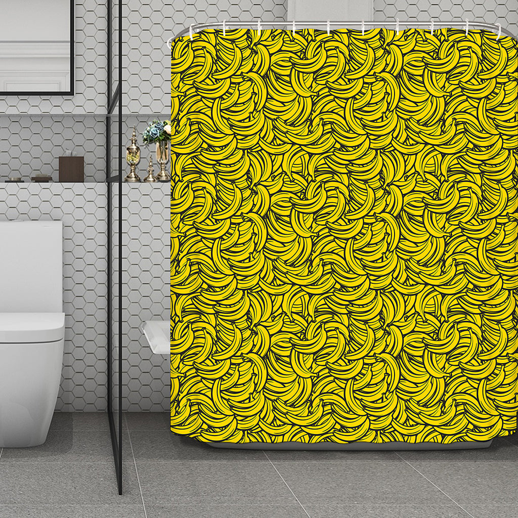 Yellow Banana Pattern Print Polyester Shower Curtain