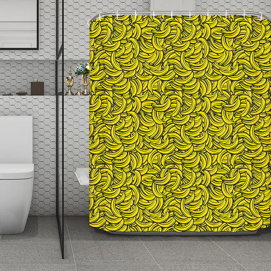 Yellow Banana Pattern Print Polyester Shower Curtain