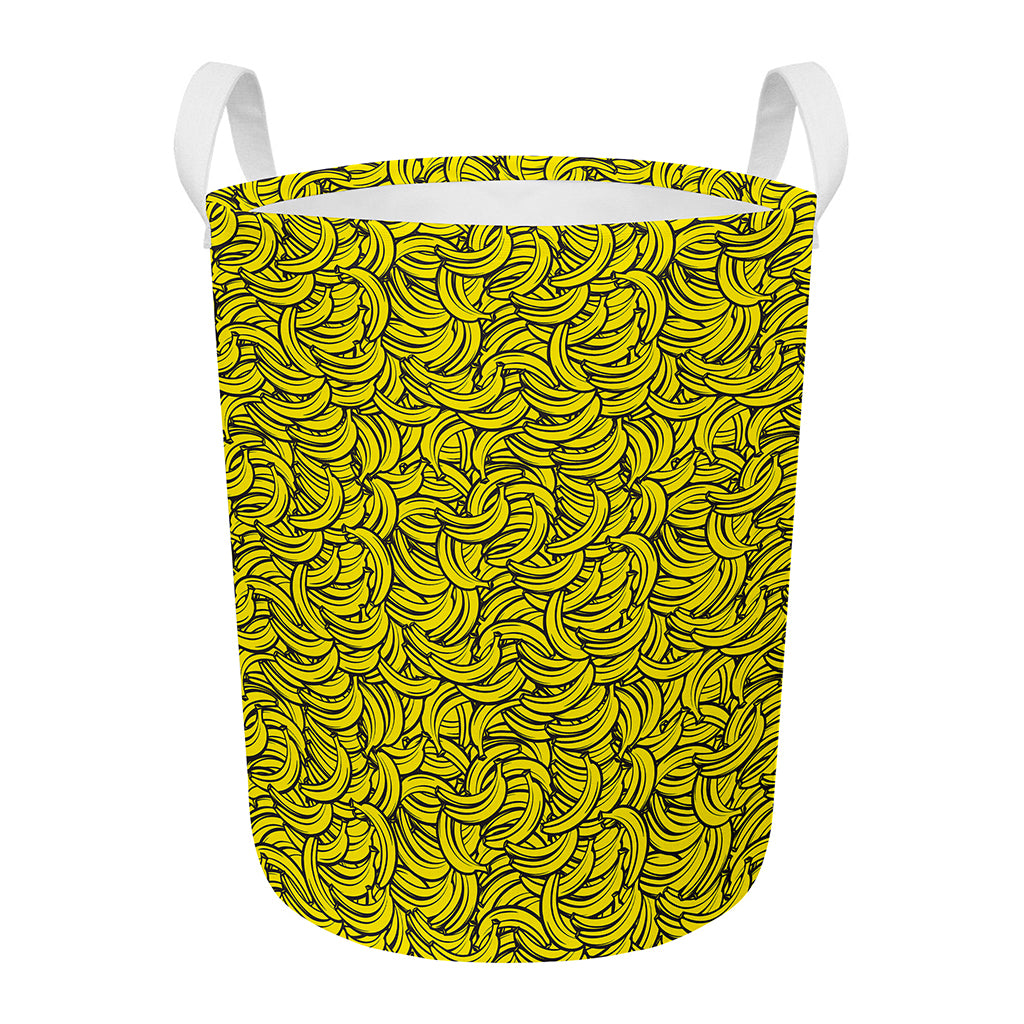 Yellow Banana Pattern Print Round Laundry Basket