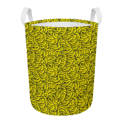 Yellow Banana Pattern Print Round Laundry Basket