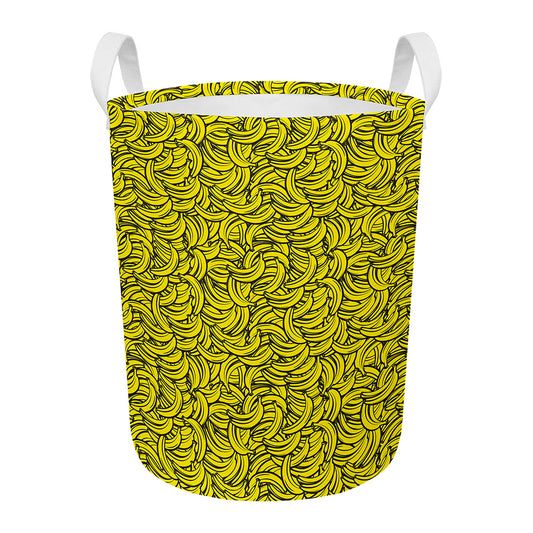Yellow Banana Pattern Print Round Laundry Basket