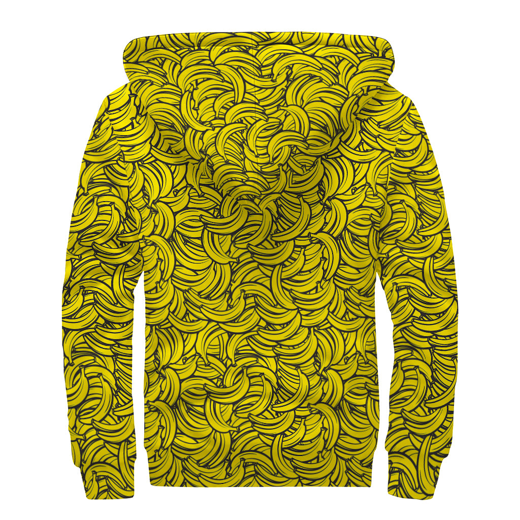 Yellow Banana Pattern Print Sherpa Lined Zip Up Hoodie