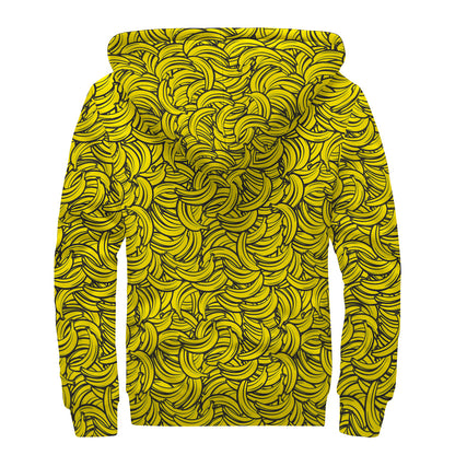 Yellow Banana Pattern Print Sherpa Lined Zip Up Hoodie