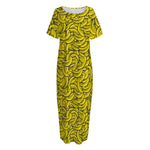 Yellow Banana Pattern Print Short Sleeve Long Nightdress