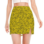 Yellow Banana Pattern Print Side Slit Mini Skirt