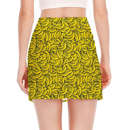 Yellow Banana Pattern Print Side Slit Mini Skirt