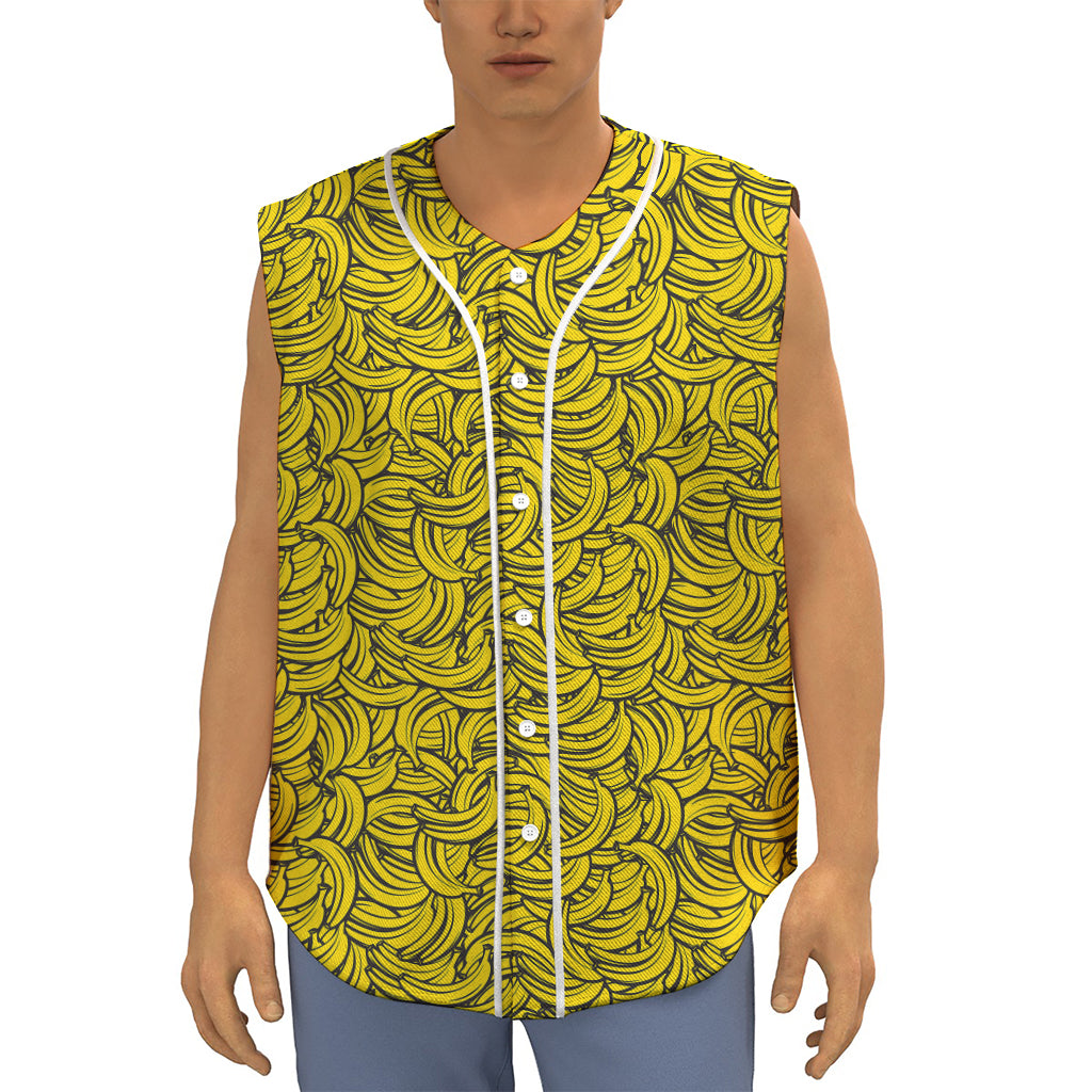 Yellow Banana Pattern Print Sleeveless Baseball Jersey